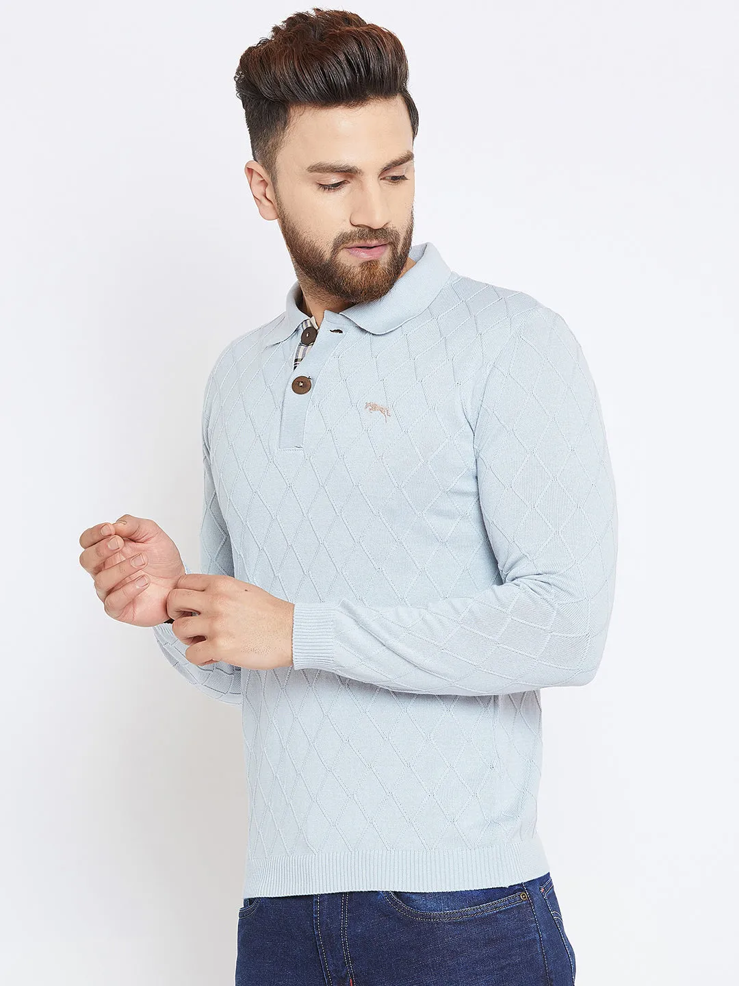 Men Blue Casual Solid Sweater