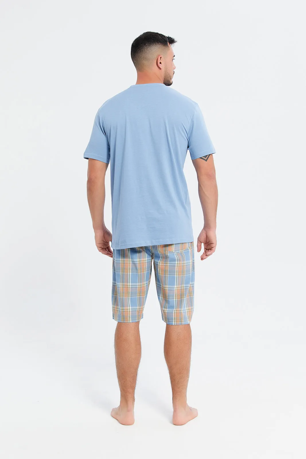 Men Blue Check Pyjama Set (2 Piece)