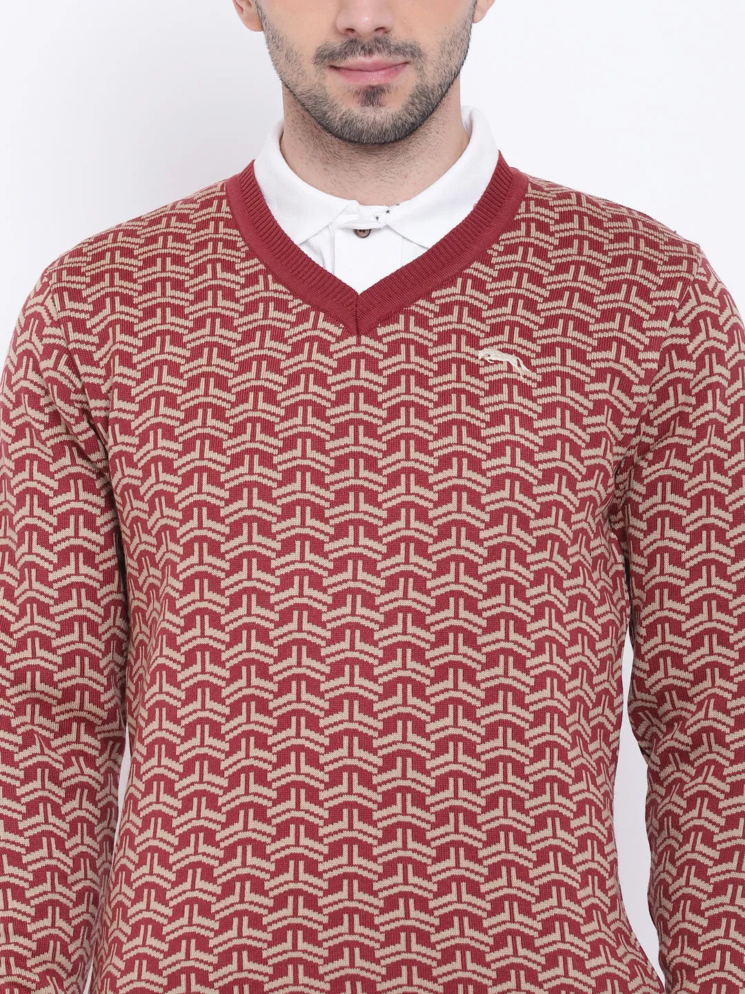 Men Casual Printed Red Sweaters