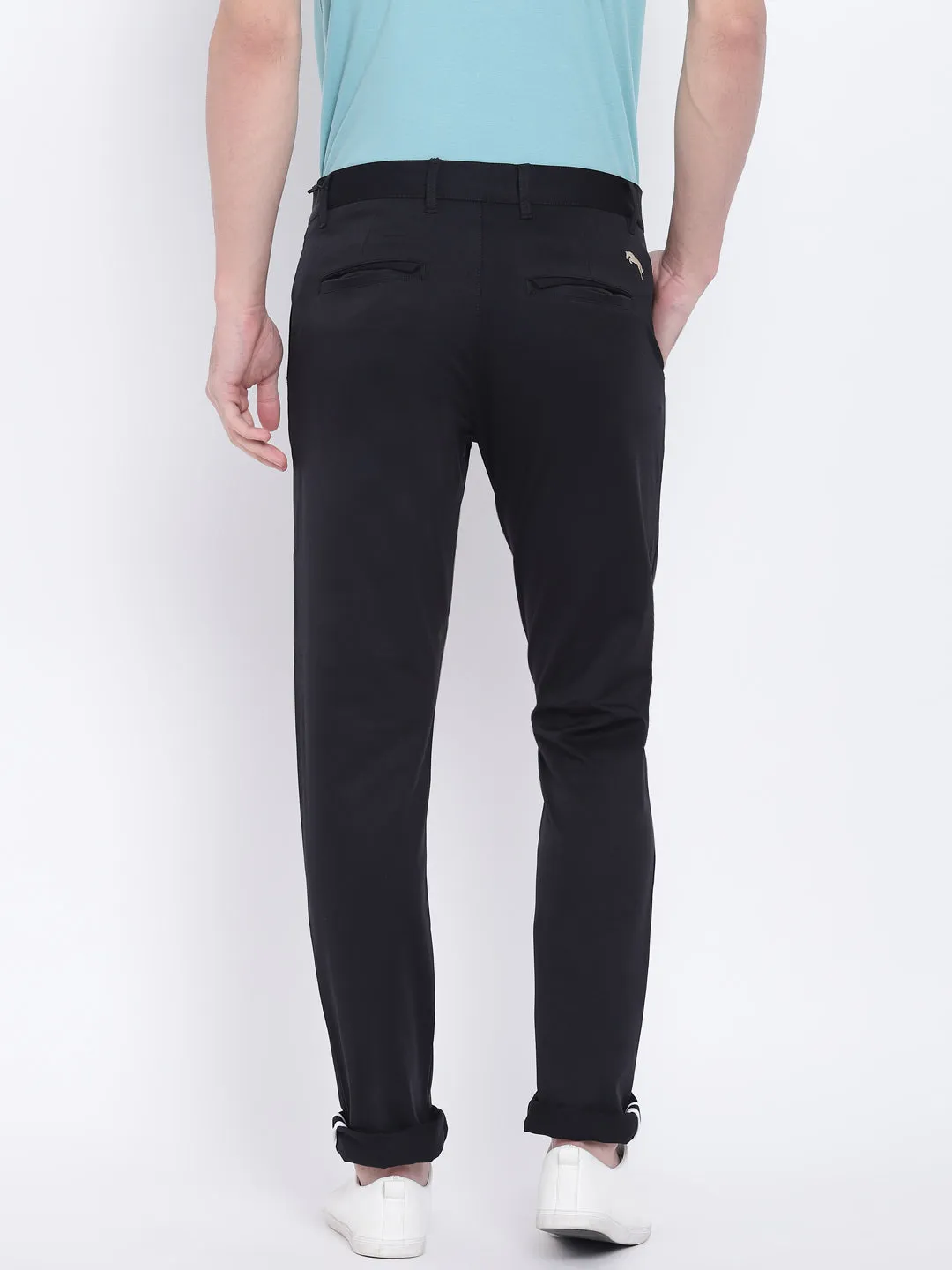 Men Casual Solid Black Chinos