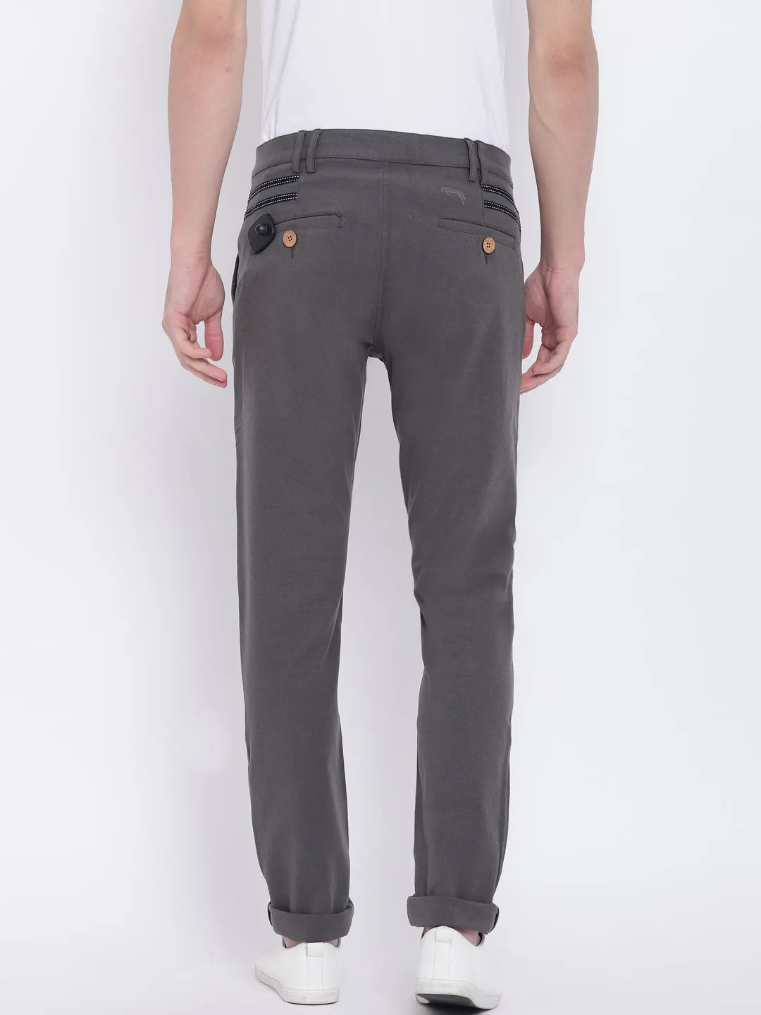 Men Casual Solid Charcoal Chinos