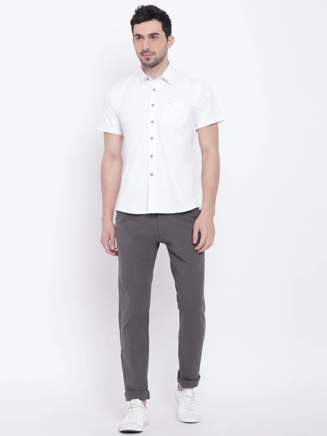 Men Casual Solid Charcoal Chinos