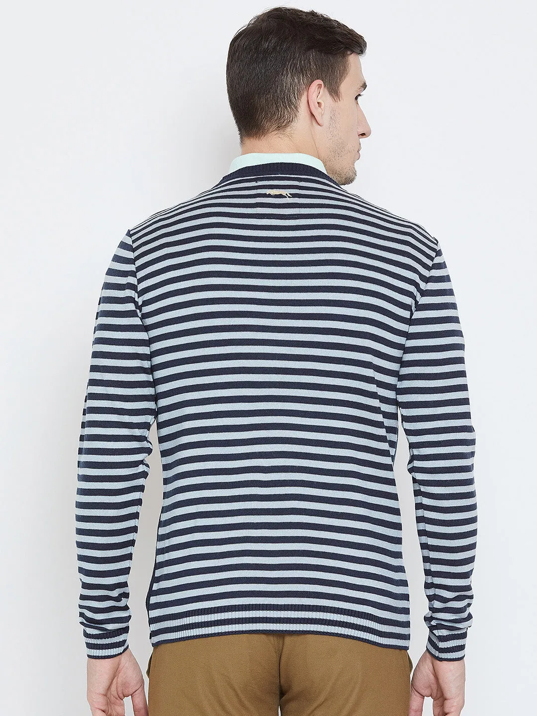 Men Navy Blue Casual Sweaters