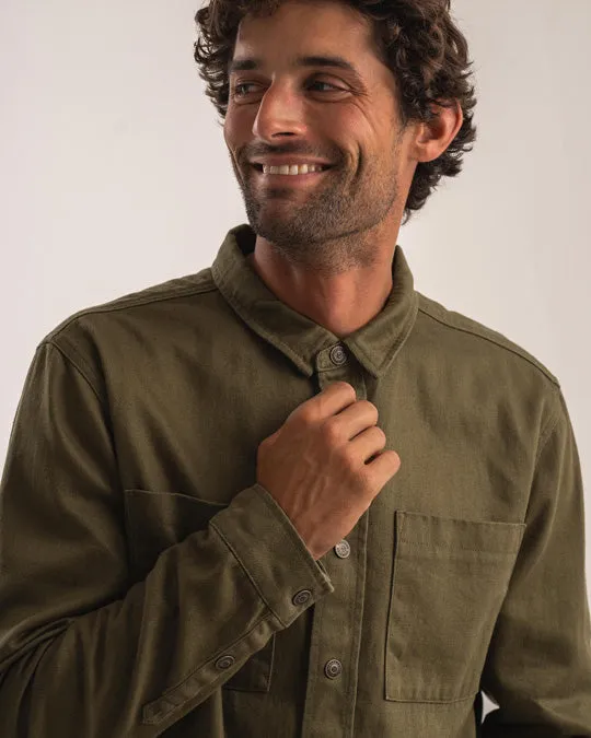 Mens Cotton Canvas Shacket - Dark Olive