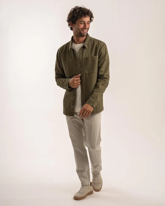 Mens Cotton Canvas Shacket - Dark Olive