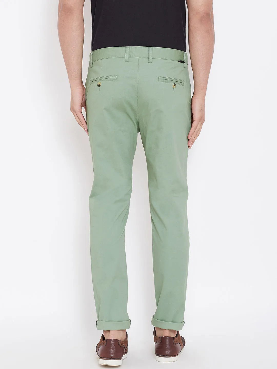 Men's Fern Green Stretch Washed Casual Tailored Fit Chinos