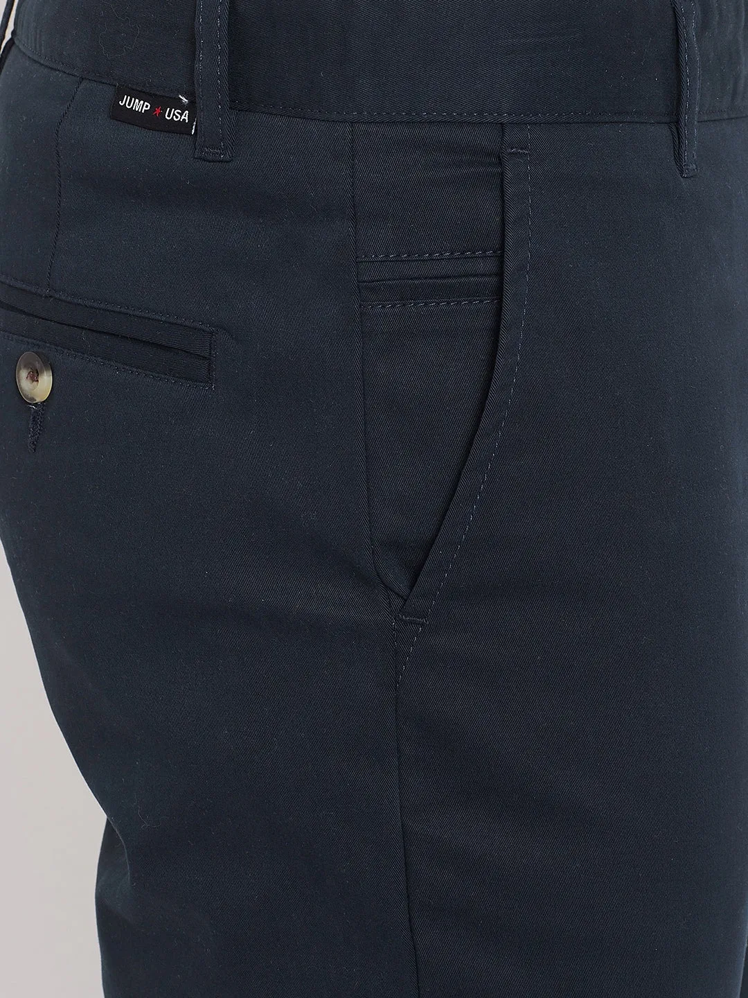 Men's Navy Blue Stretch Washed Casual Tailored Fit Chinos