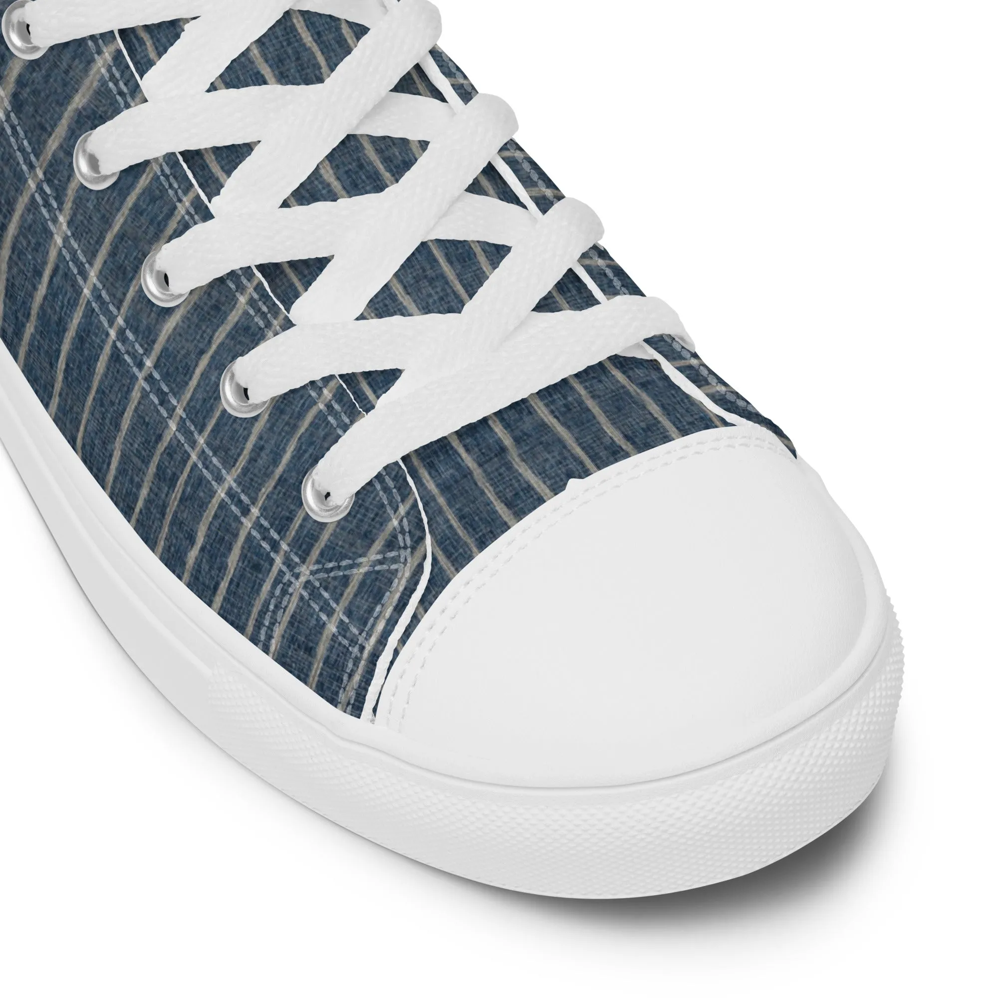 Men’s " Denim Pinstripe Print " high top canvas shoes