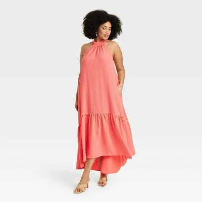 New - Women's Halter Hi-Lo Midi Dress - A New Day