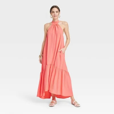 New - Women's Halter Hi-Lo Midi Dress - A New Day