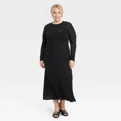 Open Box - Women's Long Sleeve Maxi Pointelle Dress - A New Day