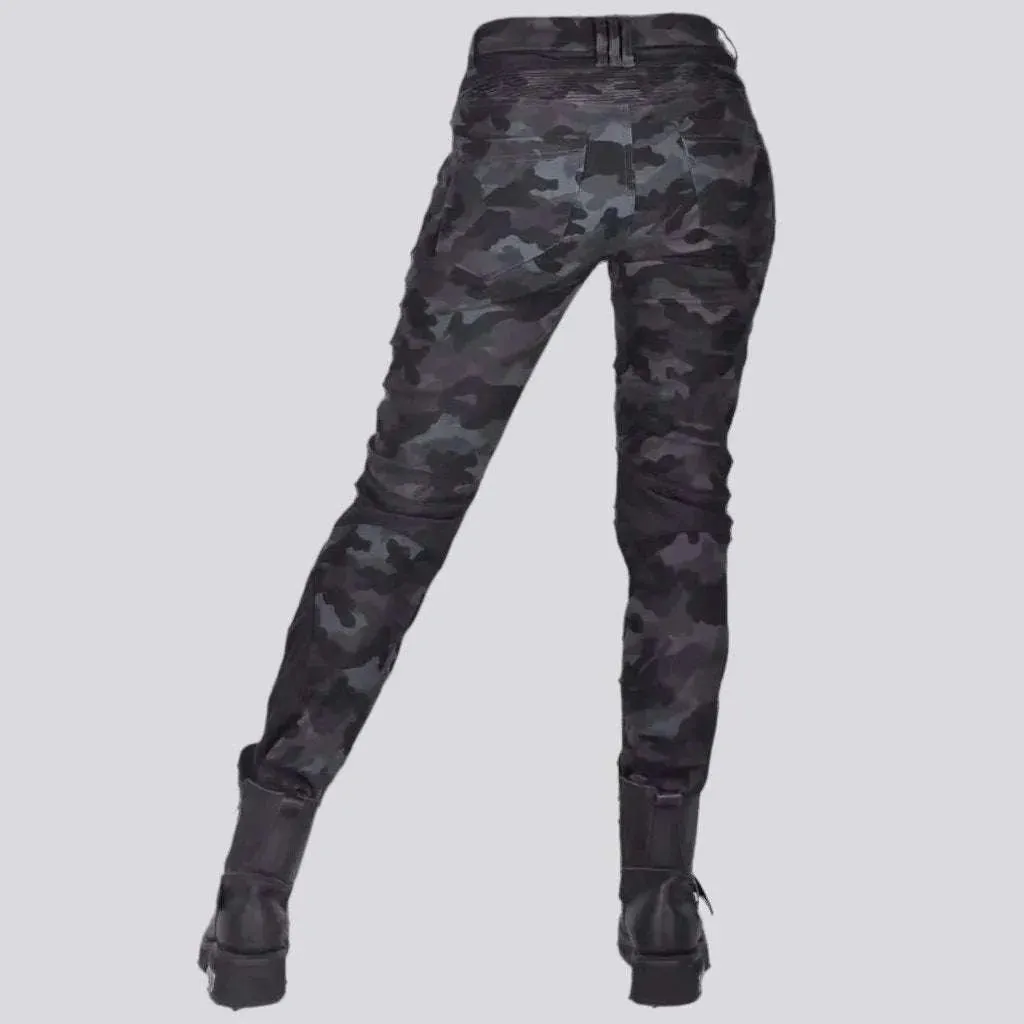 Patchwork biker jeans
 for women