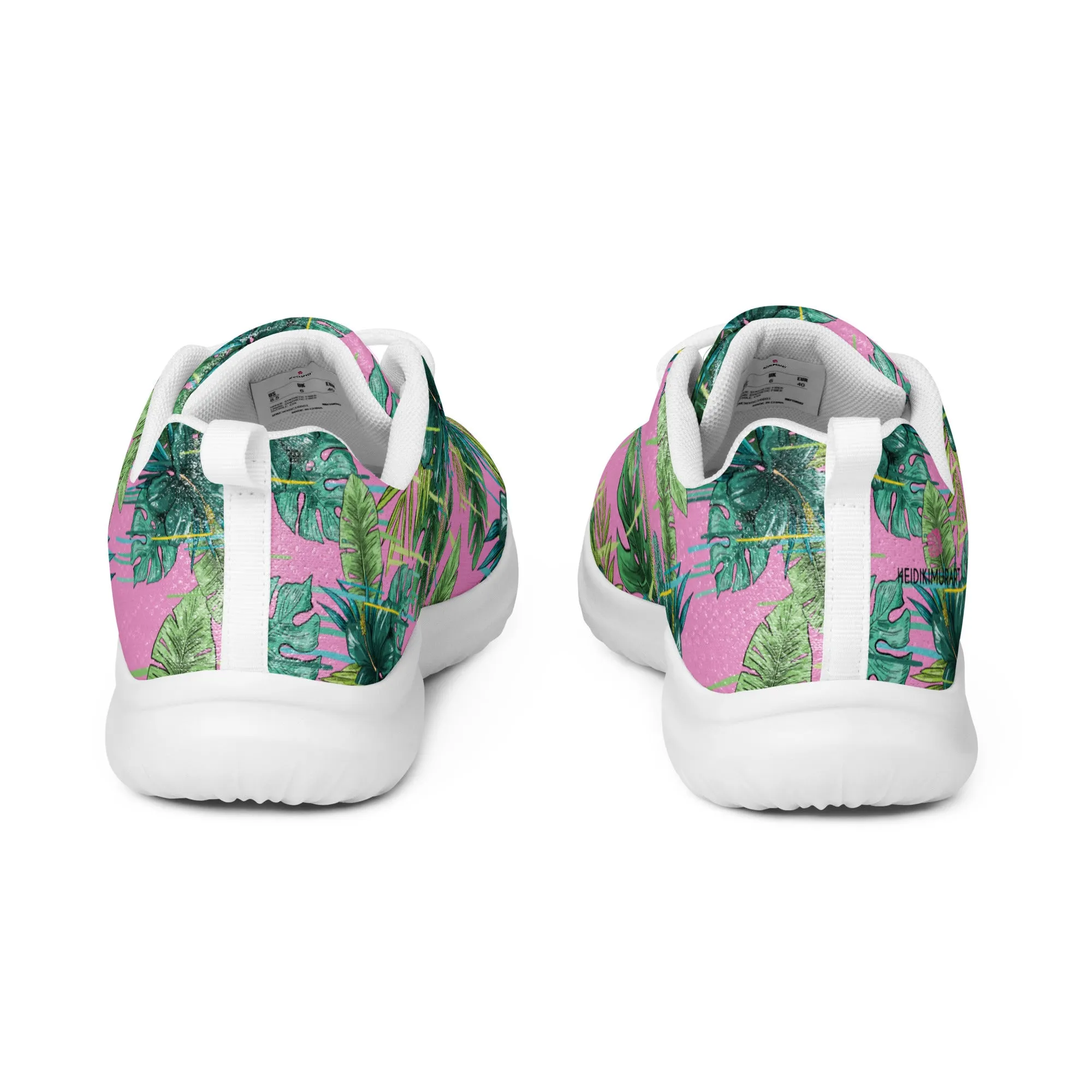 Pink Green Tropical Men's Sneakers, Tropical Leaves Print Breathable Lightweight Men’s Athletic Shoes (US Size: 5-13)