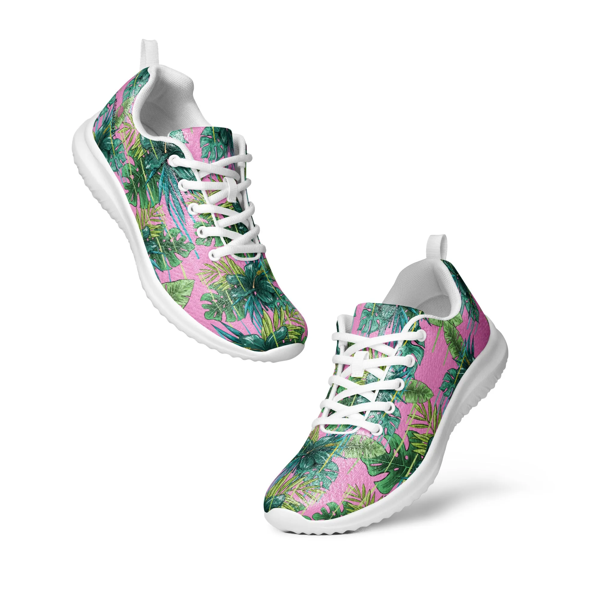 Pink Green Tropical Men's Sneakers, Tropical Leaves Print Breathable Lightweight Men’s Athletic Shoes (US Size: 5-13)