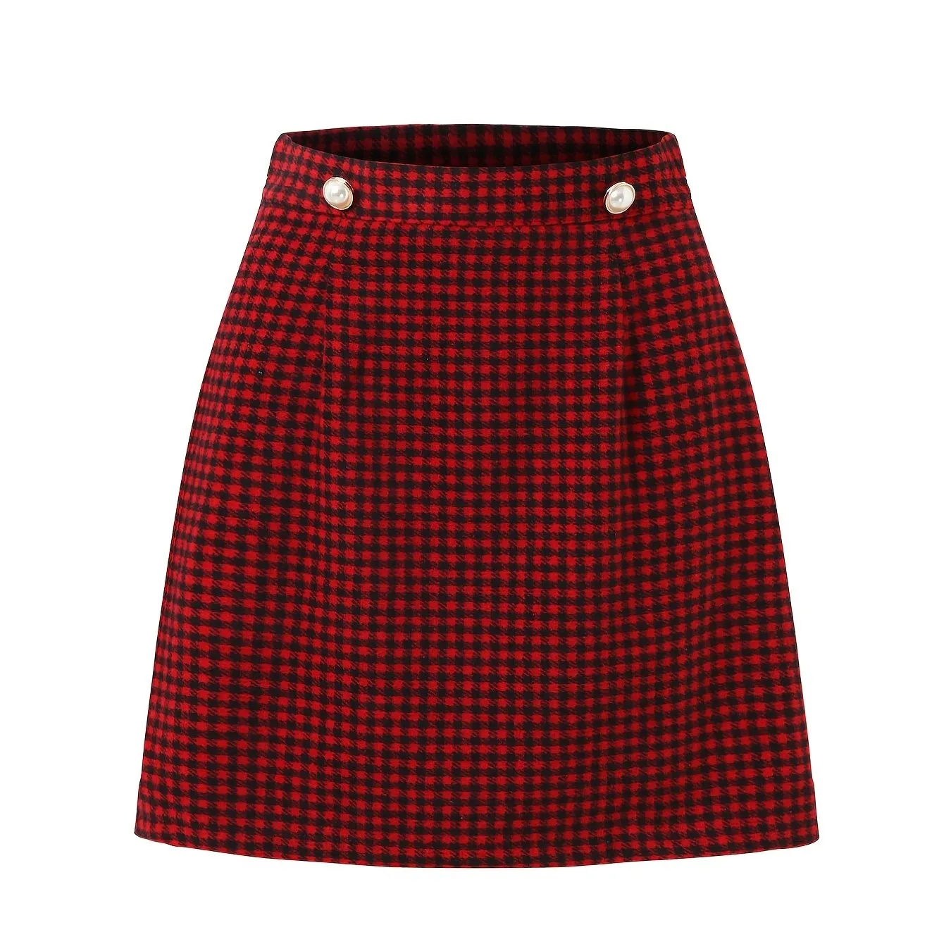 Plaid Red Gingham Mini Skirt, Elegant Stylish Skirt For Office  Work