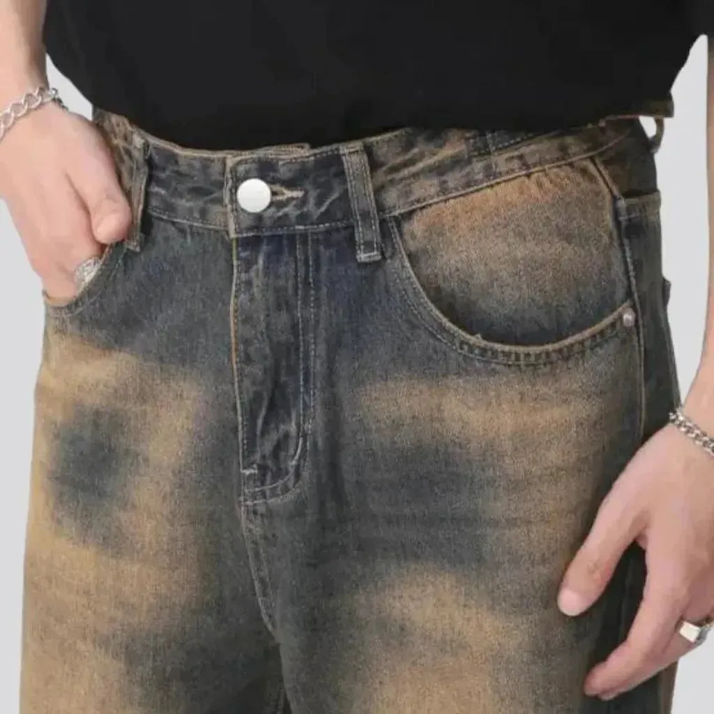 Raw-hem sanded jeans
 for men