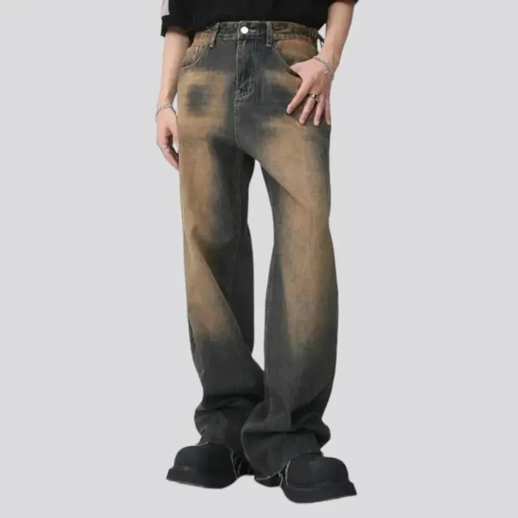 Raw-hem sanded jeans
 for men