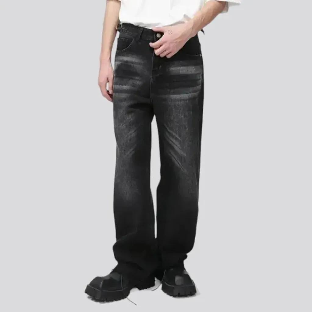 Raw-hem sanded jeans
 for men