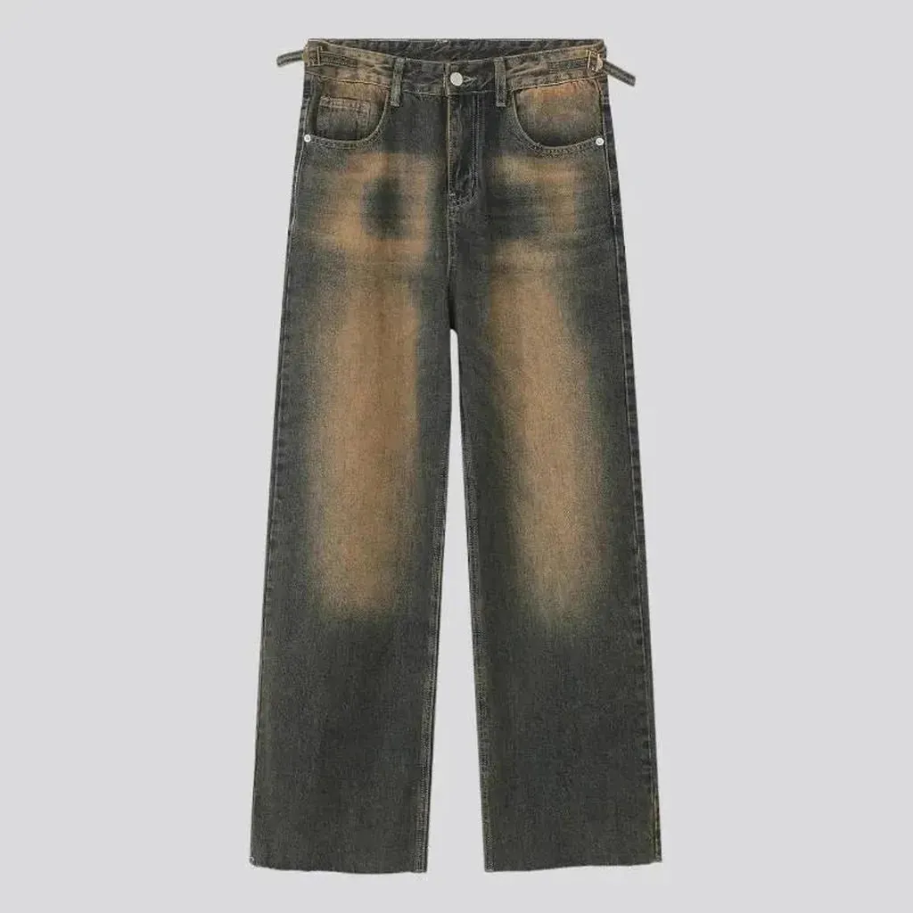 Raw-hem sanded jeans
 for men