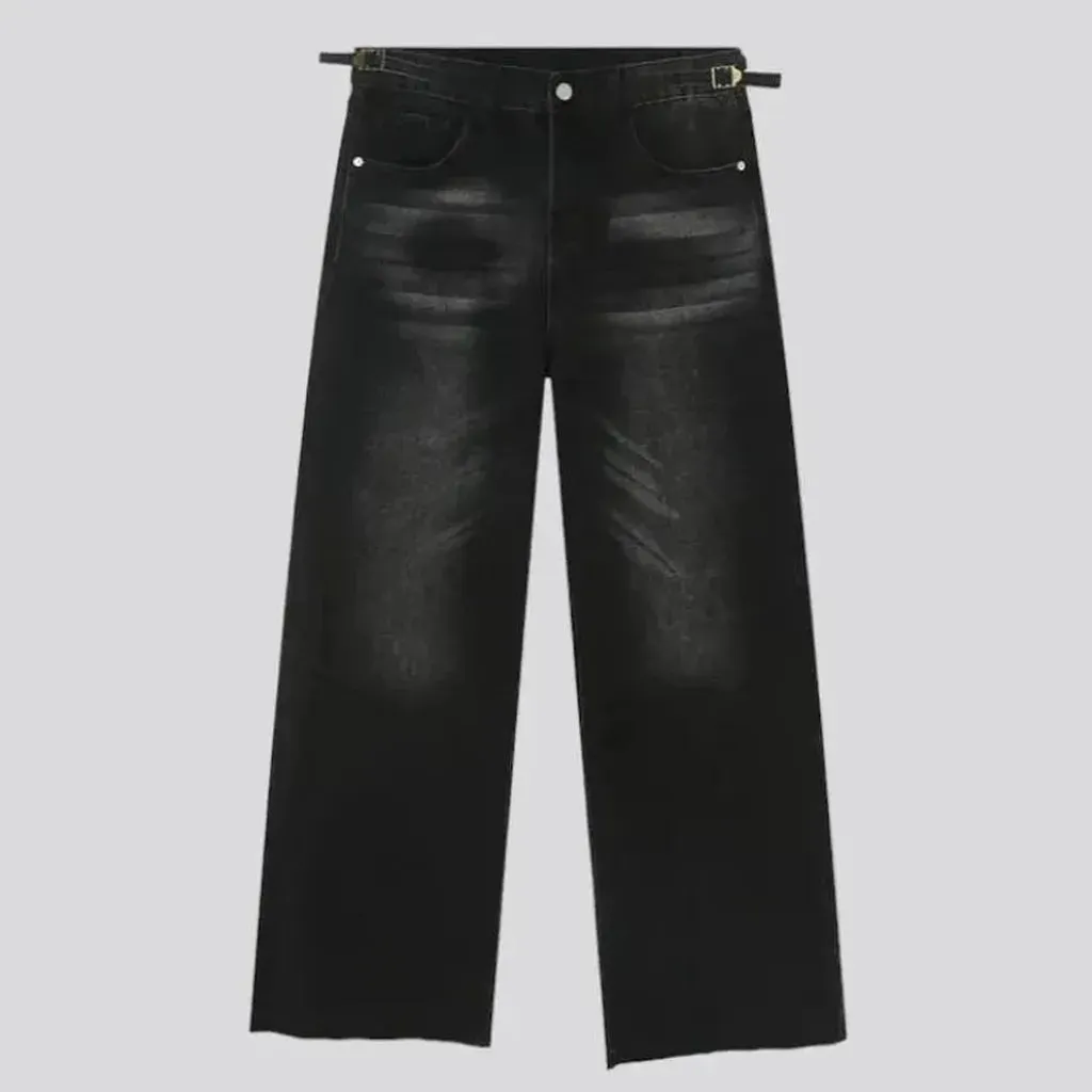 Raw-hem sanded jeans
 for men