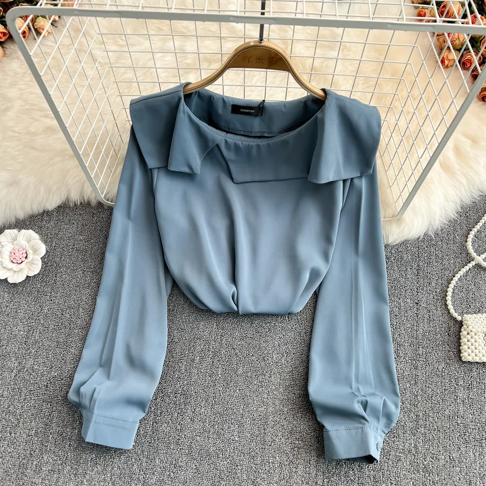 Simple chiffon long sleeve tops   S266