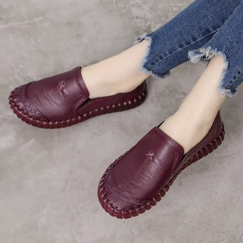 Soft Bottom Women Flats Genuine Leather Mother Shoes Comfort Oxford Shoes For Women Shoes Women Loafers Moccasins Plus Size 42