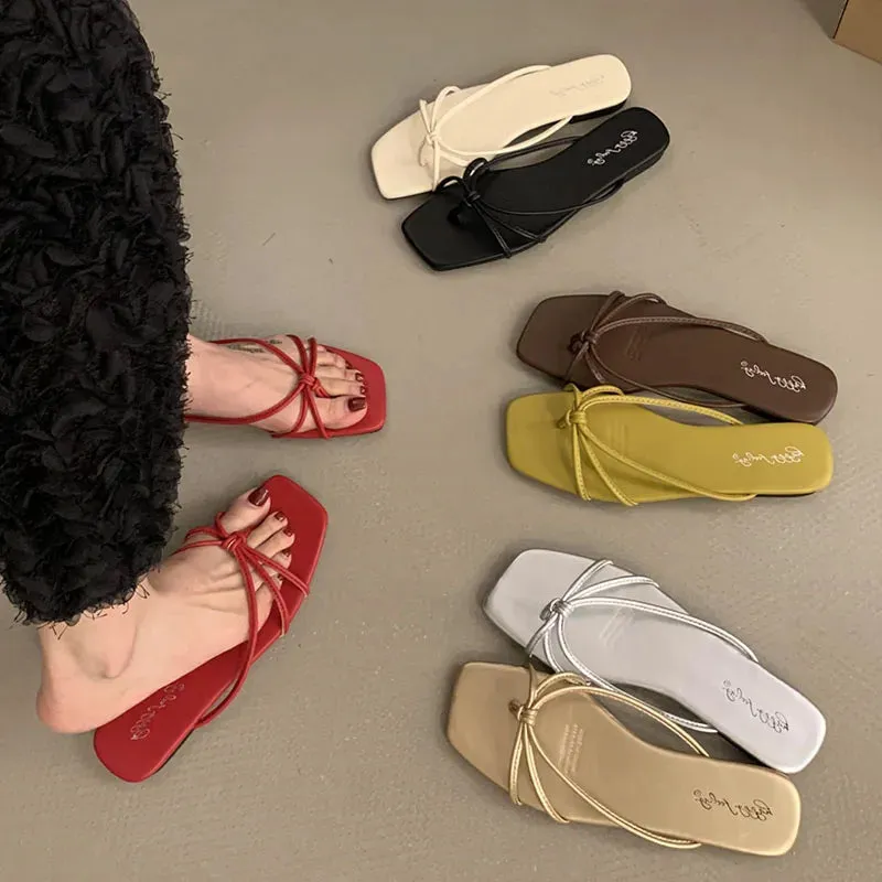 TAVIMART  -  Red Summer Women Slippers Fashion Women's Narrow Band Flat Flip Flop Shoes Ladies Casual Outdoor Beach Slides Sandalias Muj