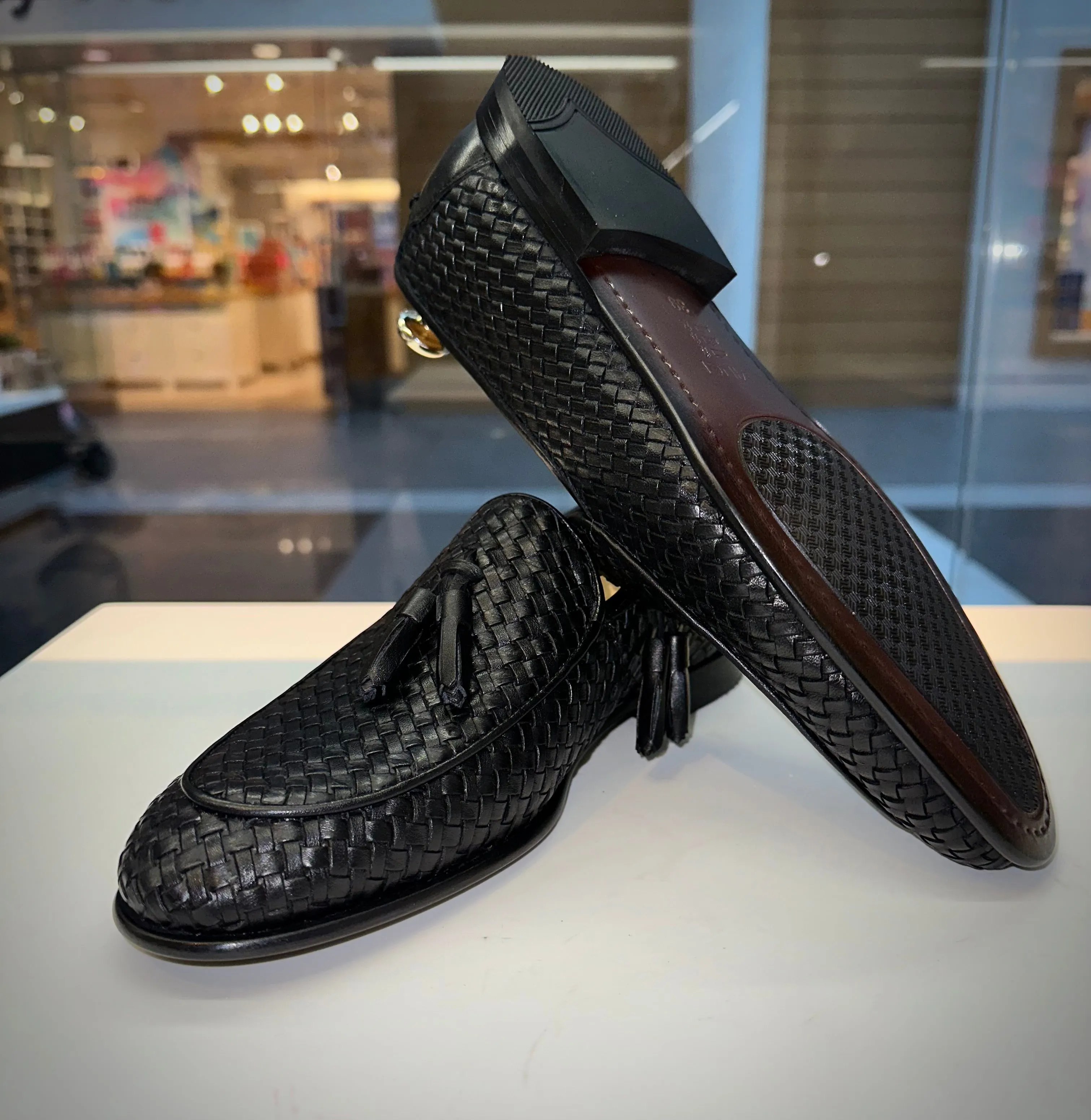 The Mclean Shoe Black Leather Woven Tassel Loafer Men  Shoe