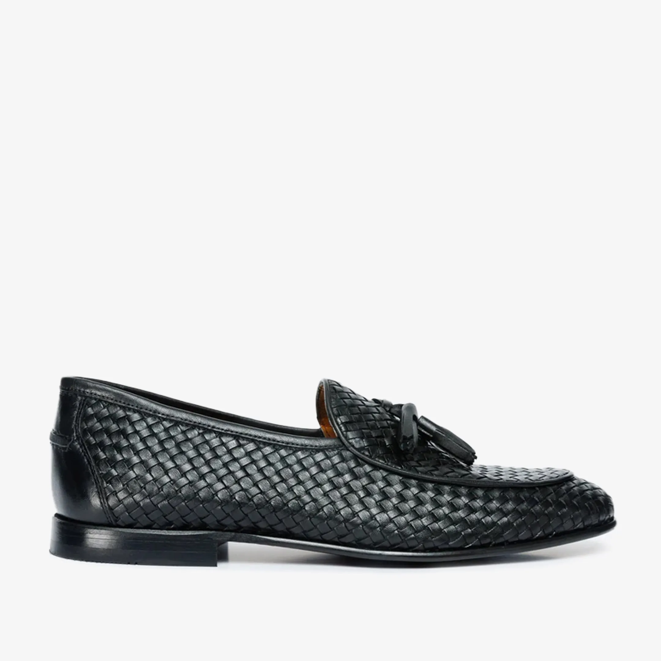 The Mclean Shoe Black Leather Woven Tassel Loafer Men  Shoe