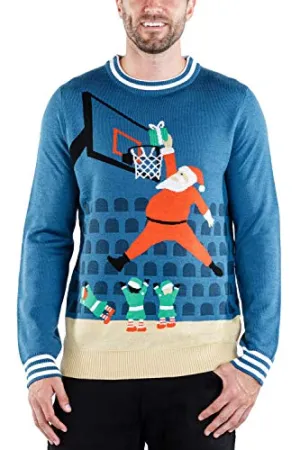 Tipsy Elves Slam Dunk Santa Claus Men's Ugly Christmas Sweater Jingle Baller Hilarious Basketball Holiday Pullover for Guys Size S