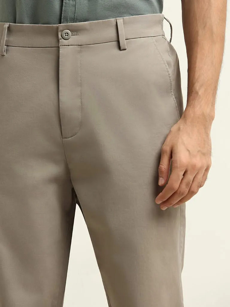 WES Casuals Grey Cotton Blend Relaxed Fit Chinos