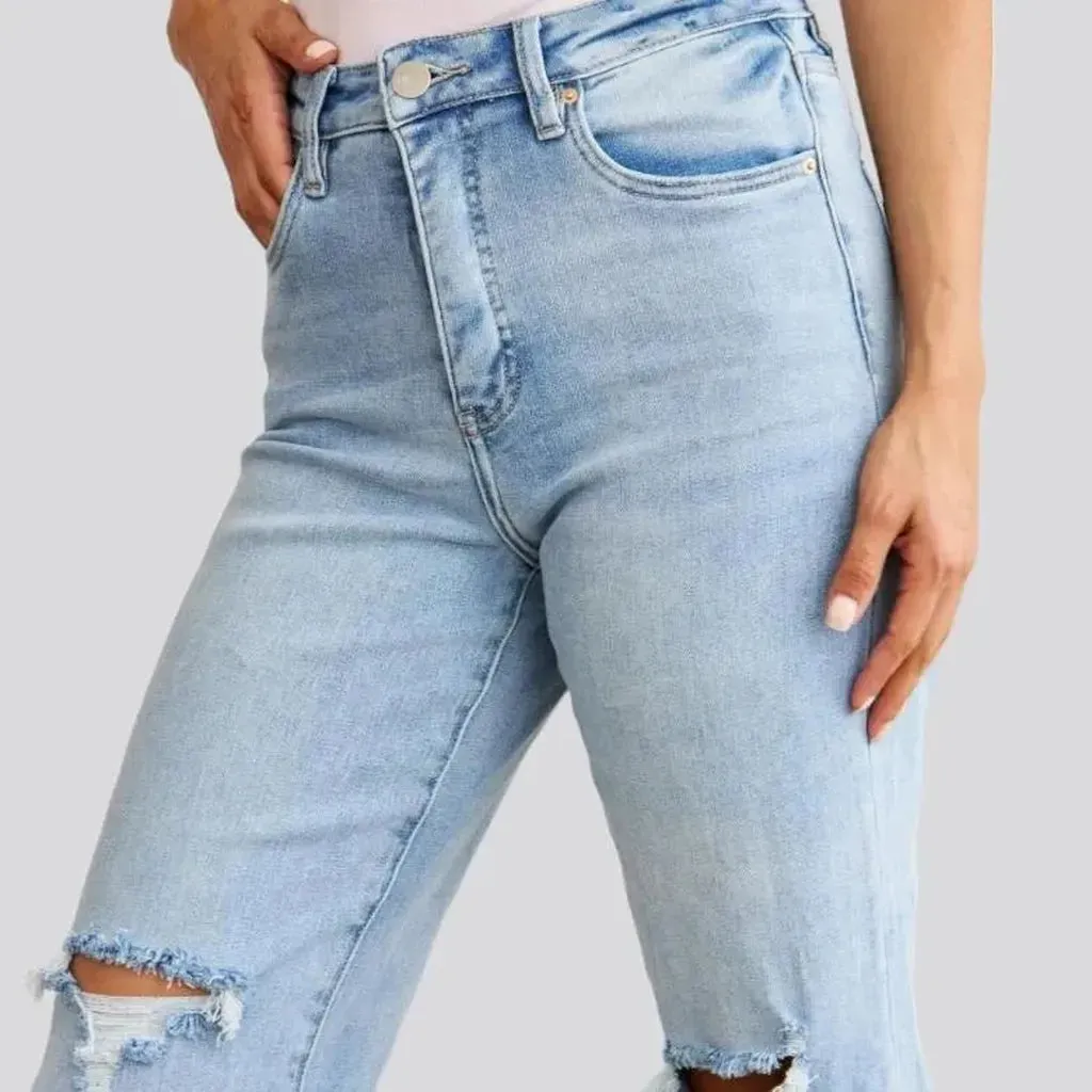 Wide-leg cutoff-bottoms jeans for women