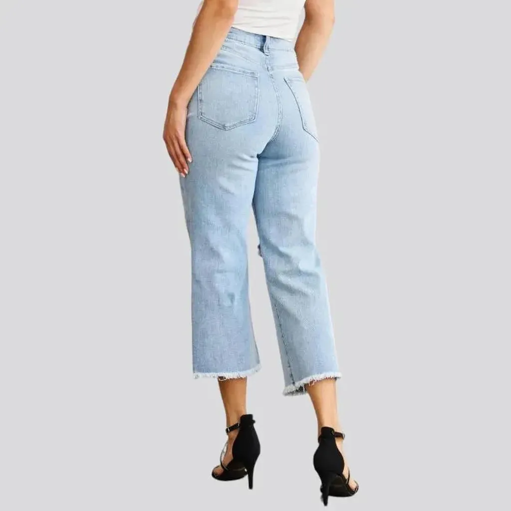 Wide-leg cutoff-bottoms jeans for women