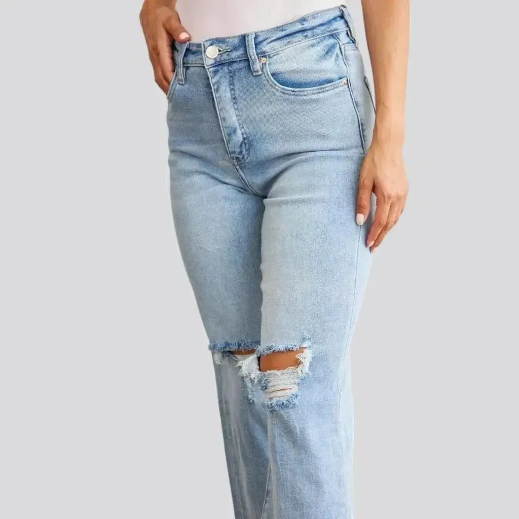 Wide-leg cutoff-bottoms jeans for women