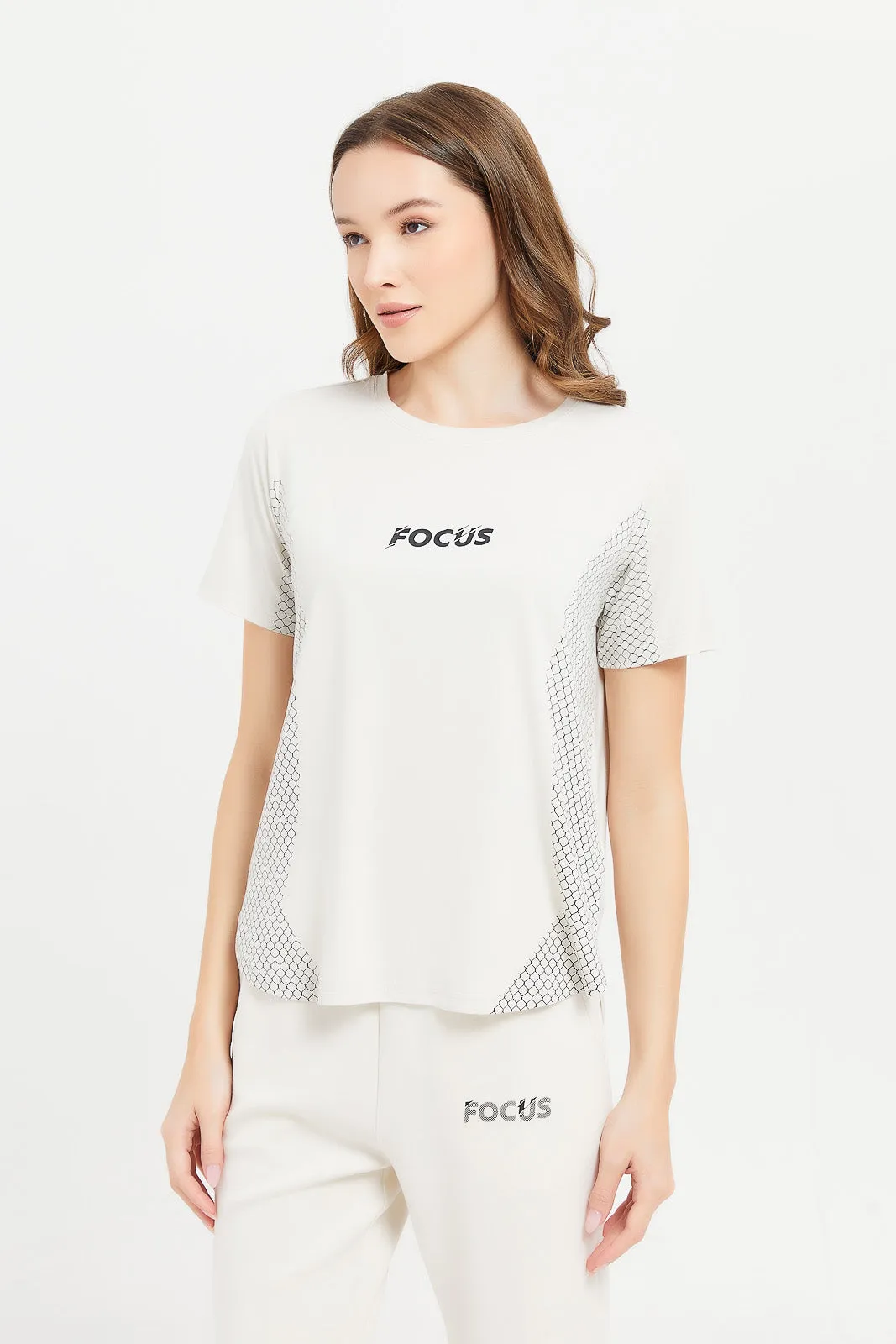 Women Beige Active T-Shirt