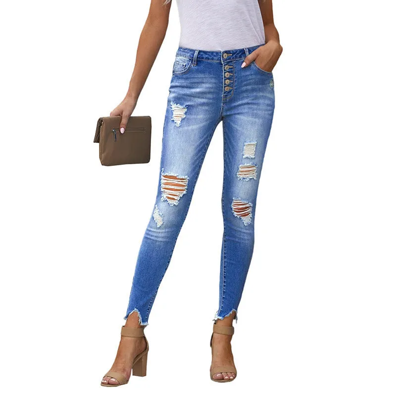 Women Hand Worn High Rise Cropped Jeans