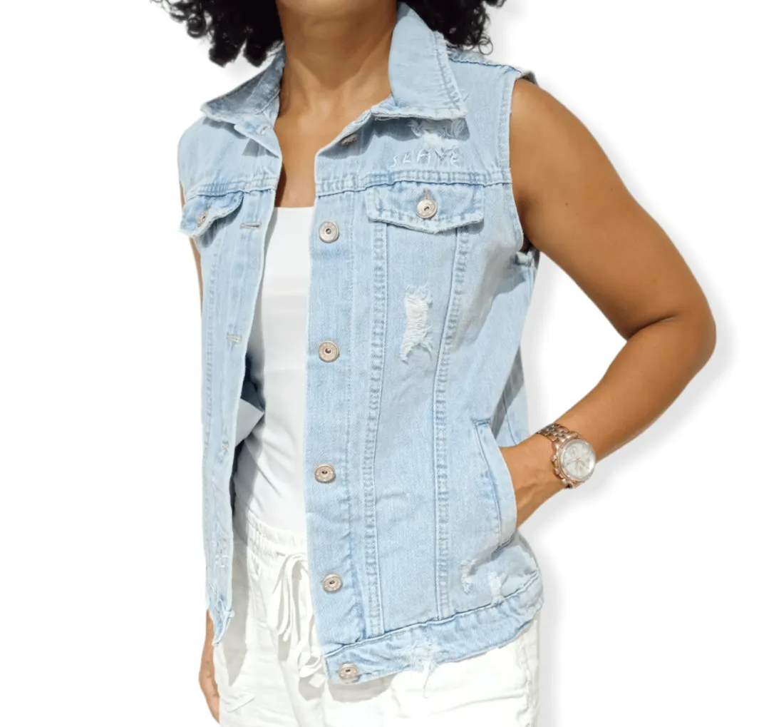 Women Jeans Vest - baby blue