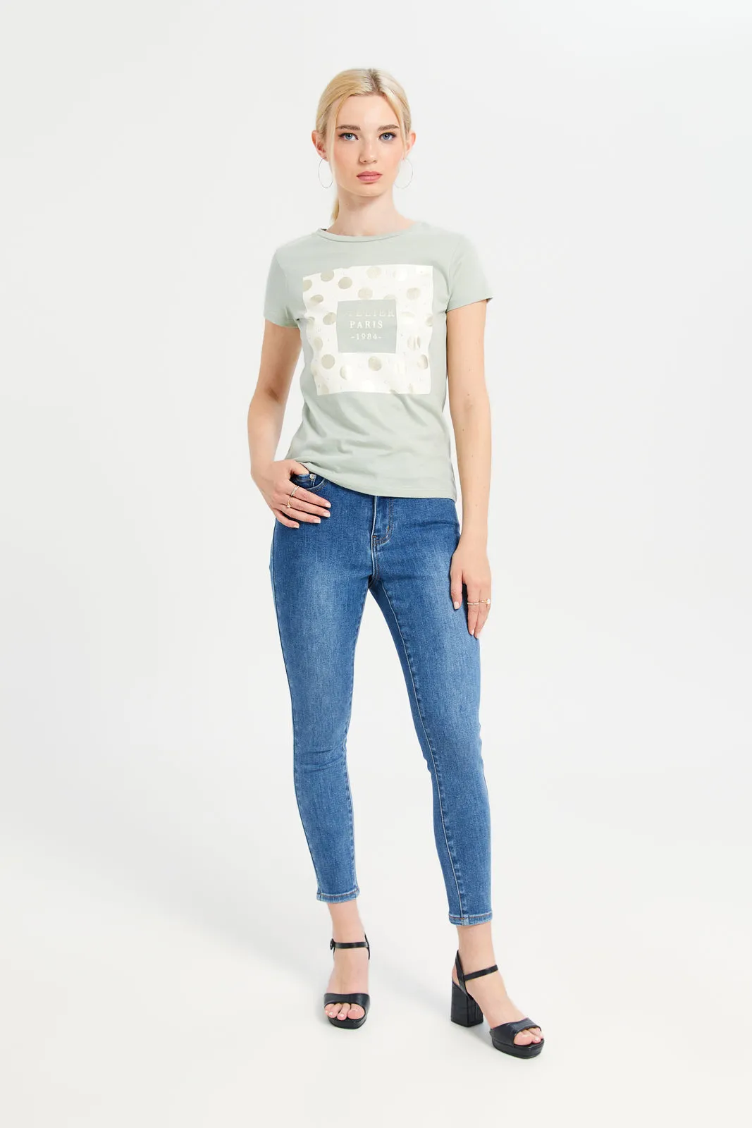 Women Mint Embellished T-Shirt