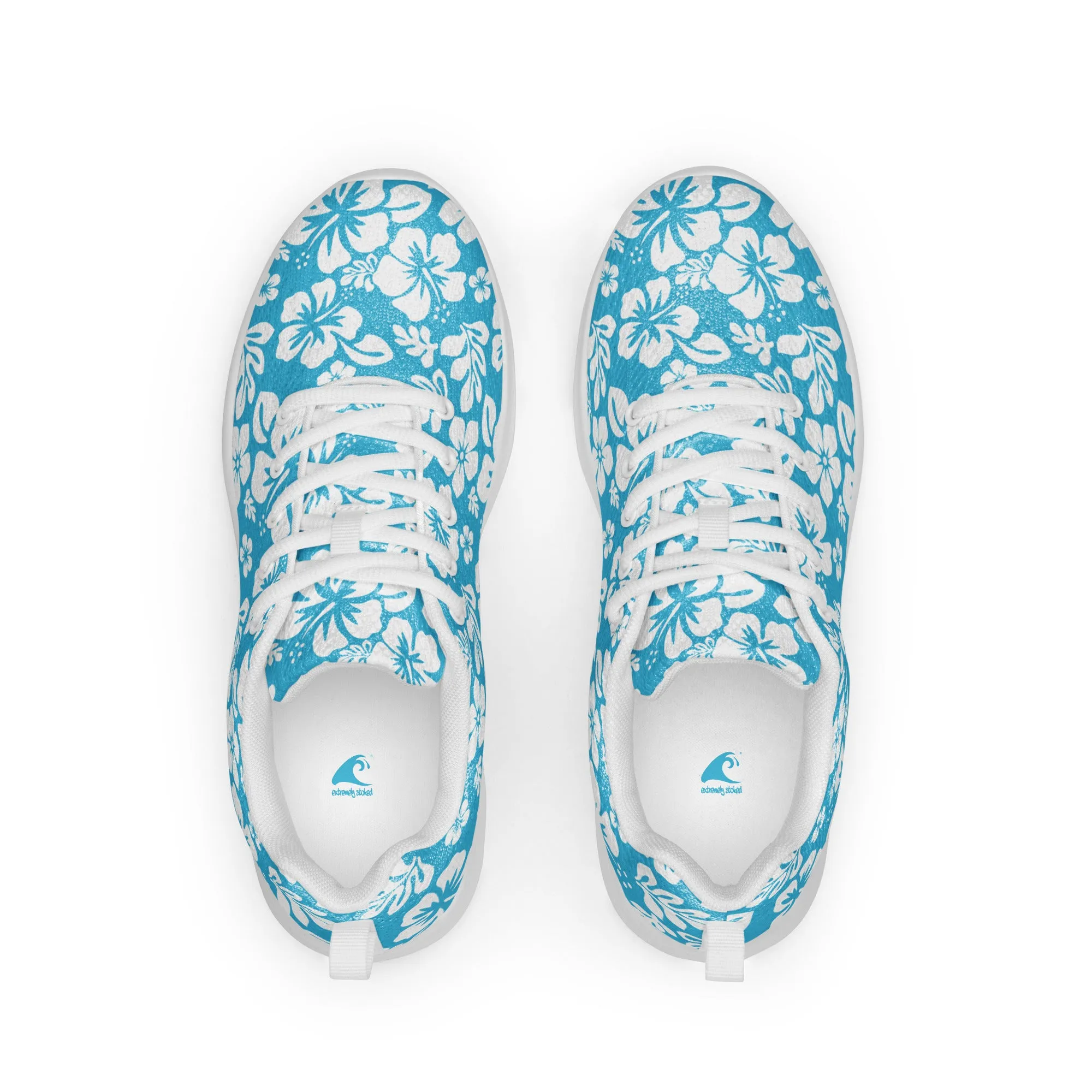 Women’s Aqua Blue and White Hawaiian Flowers Athletic Shoes