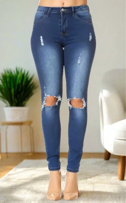 Womens Designer Ripped Jeans, Distressed Jeans, Sizes S/M/L/XL, Dark Wash Denim Pants