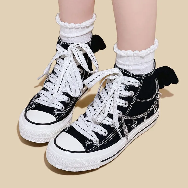 Womens Mens Students Metal Chain Bat High Top Canvas Sneakers